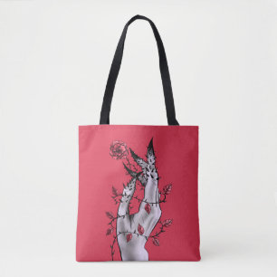 Creepy Hand With Rose And Thorns Gothic Art Tote Bag