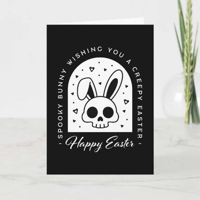 Creepy Happy Easter bunny skull gothic aesthetic Holiday Card (Front)