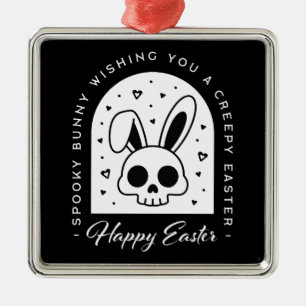 Creepy Happy Easter bunny skull gothic aesthetic Metal Tree Decoration
