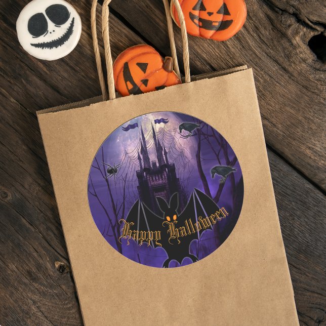 Creepy Haunted Castle Halloween Classic Round Sticker (Creator Uploaded)