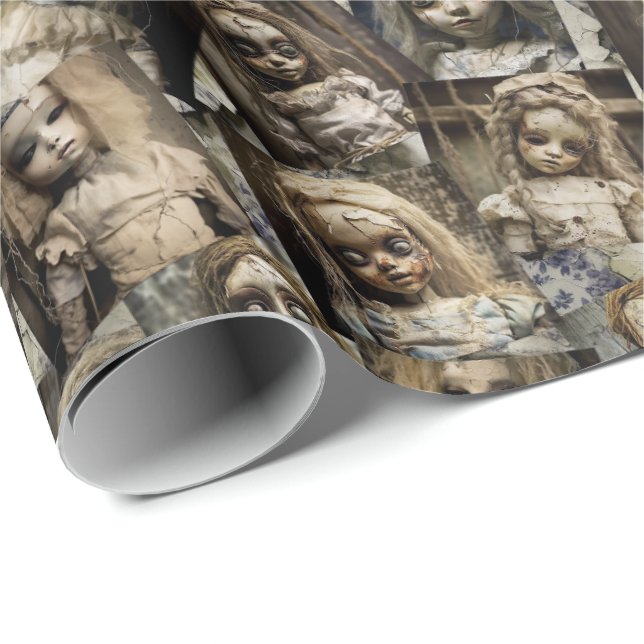 Creepy Haunted Doll Spooky Halloween Wrapping Paper (Roll Corner)