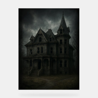 creepy haunted house   acrylic sign