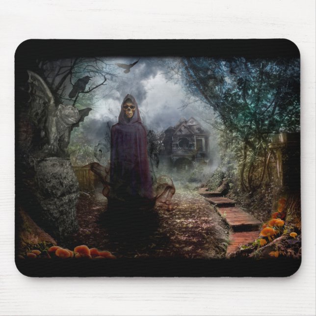 Creepy Haunted House and its Ghost Owner - Macabre Mouse Pad (Front)