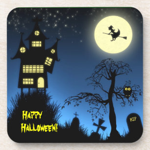 Creepy Haunted House Halloween Decorative Coaster