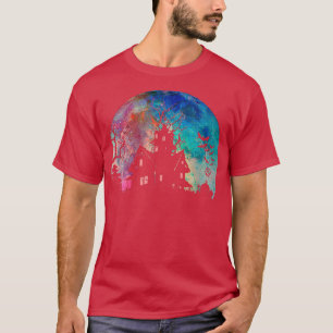 Creepy Haunted House & Spooky Watercolor Full Moon T-Shirt