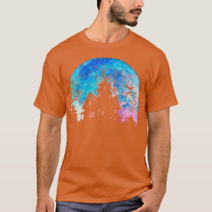 Creepy Haunted House & Spooky Watercolor Full Moon T-Shirt
