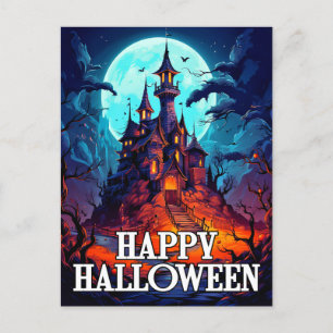 Creepy Haunted Manor   Happy Halloween Postcard