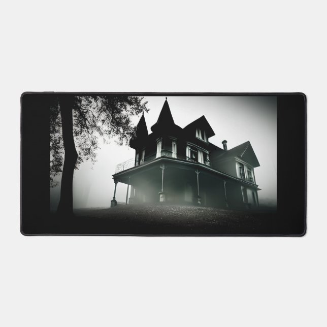 Creepy Haunted Mansion Dark Desk Mat (Front)