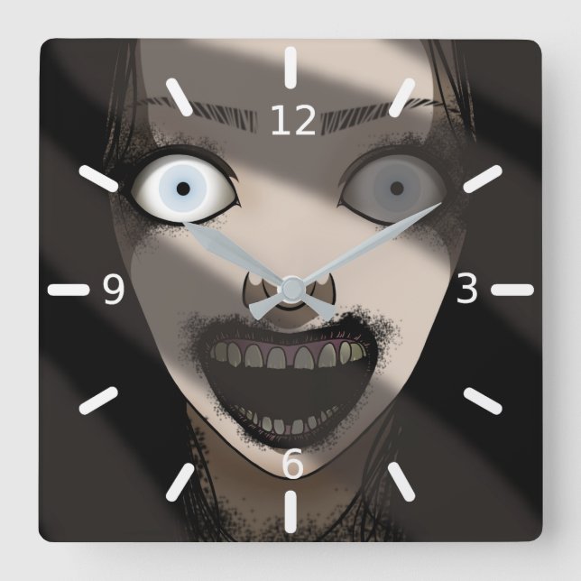 Creepy Haunting Ghost Lady Square Wall Clock (Front)