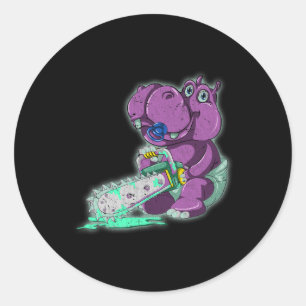Creepy Hippo Scary Vaporwave Animal Chainsaw Hippo Classic Round Sticker