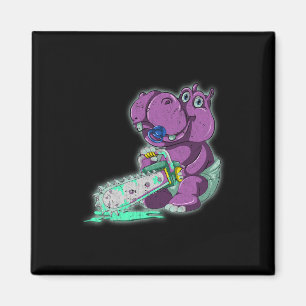 Creepy Hippo Scary Vaporwave Animal Chainsaw Hippo Magnet