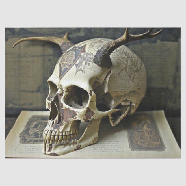 Creepy Human Antlered Skull Decoupage Tissue Paper (Front)