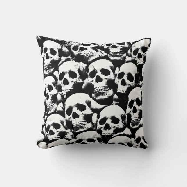 creepy human skulls pattern horror gothic dark art cushion (Front)