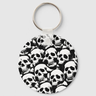 creepy human skulls pattern horror gothic dark art key ring