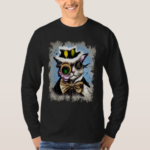 Creepy Illuminati Cat Cyborg Monocle Steam Cat Pun T-Shirt