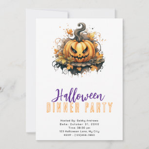 Creepy Jack-O' Lantern Halloween Dinner Party Invitation