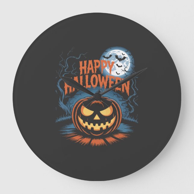 Creepy Jack O Lantern Halloween Large Clock (Front)