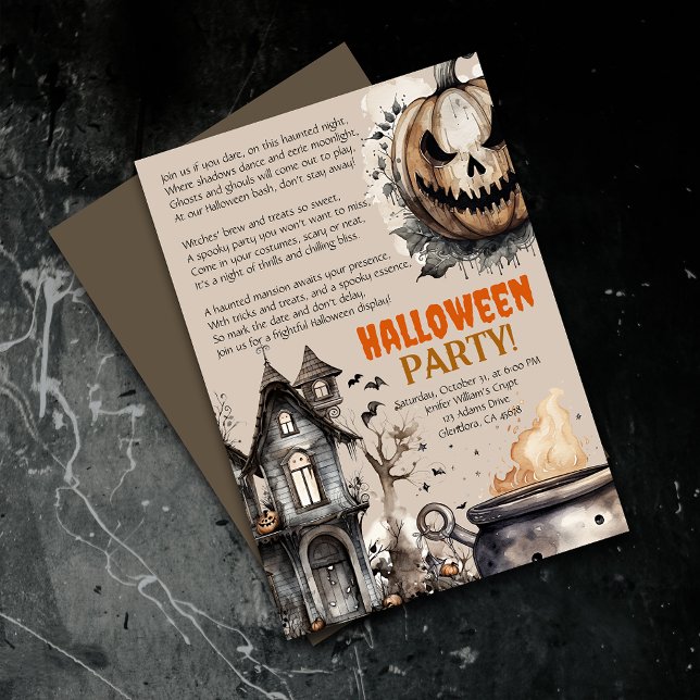 Creepy Jack O Lantern Halloween Poem Invitation (Elevate your upcoming event with uniquely designed Halloween invitations featuring a spooky poem!)