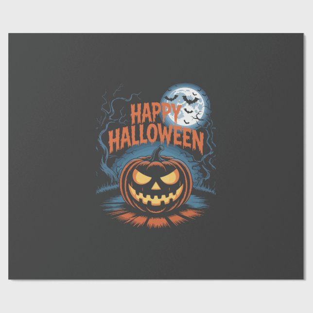 Creepy Jack O Lantern Halloween Wrapping Paper (Flat)