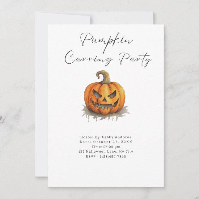 Creepy Jack-O' Lantern Pumpkin Carving Party Invitation (Front)