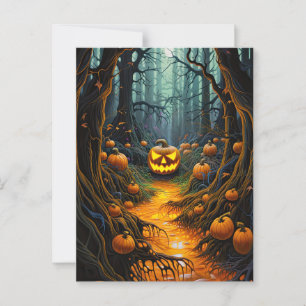 Creepy Jack o Lantern Pumpkin Halloween Party Postcard