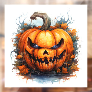 Creepy Jack-o-Lantern with Autumn Leaves