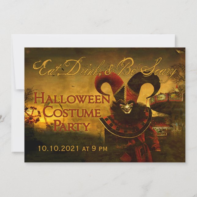 Creepy Jester Carnival Halloween Invitation (Front)