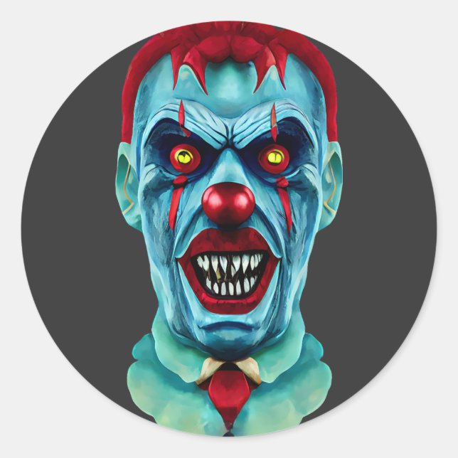 Creepy Killer Zombie Clown Horror Art  Classic Round Sticker (Front)