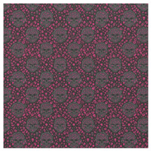 creepy leopard skull pink black pattern fabric