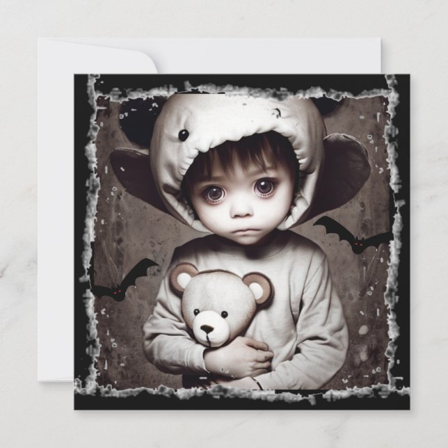 Creepy Little Ethnic Child Big Eyes Halloween   Invitation (Front)