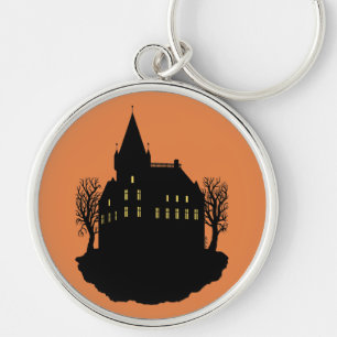 Creepy Mansion in Silhouette Key Ring