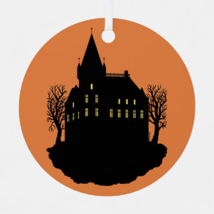 Creepy Mansion in Silhouette Metal Tree Decoration