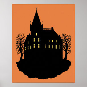 Creepy Mansion in Silhouette Poster