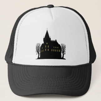 Creepy Mansion in Silhouette Trucker Hat
