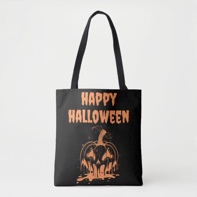 Creepy Melting Orange Pumpkin Happy Hallowen Tote Bag (Front)