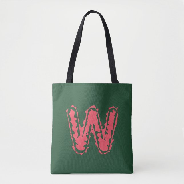 Creepy Monogram Clashing Pink on Green Tote Bag (Front)