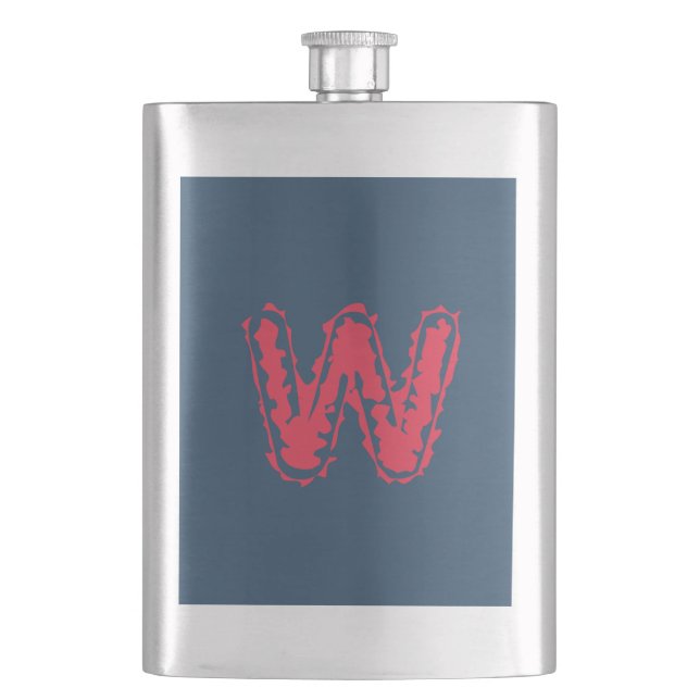 Creepy Monogram Clashing Red on Blue Hip Flask (Front)
