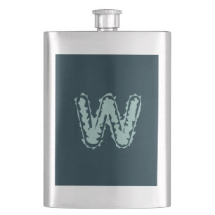 Creepy Monogram Mint Green on Deep Blue Hip Flask