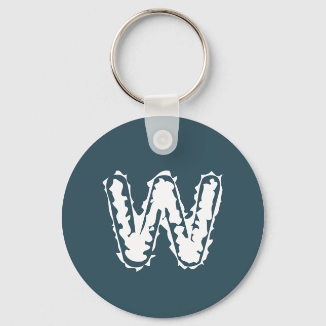 Creepy Monogram White on Blue Key Ring (Front)