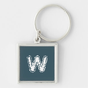 Creepy Monogram White on Blue Key Ring