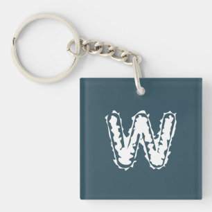 Creepy Monogram White on Blue Key Ring