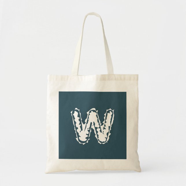 Creepy Monogram White on Blue Tote Bag (Front)