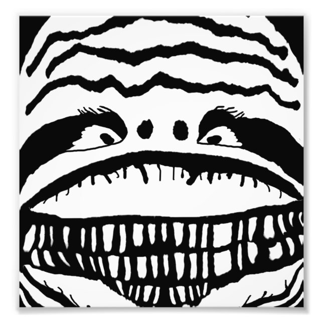Creepy Monster Black and White Close Up Drawing Photo Print (Front)