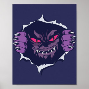 Creepy Monster Peeking Through Wall Hole Horror Poster