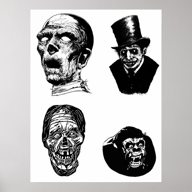 Creepy Monsters Creatures Horror Art illustrations Poster (Front)