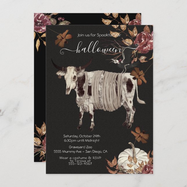 Creepy Moody Halloween Cow & Crow Invitation (Front/Back)