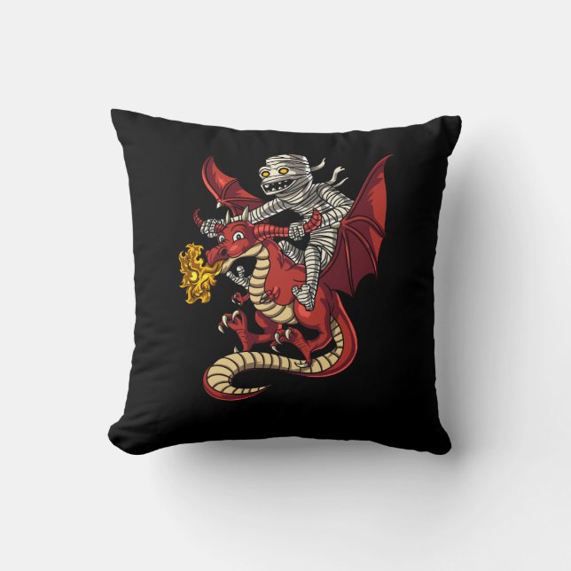 Creepy Mummy Riding Magical Dragon Halloween Cushion (Front)
