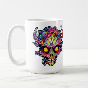 Creepy neon skull demon coffee mug
