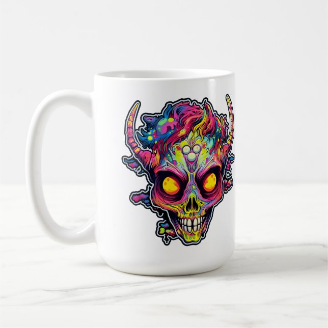 Creepy neon skull demon coffee mug (Left)