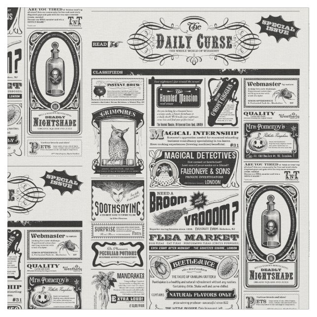 Creepy Newspaper fabric (Close Up)